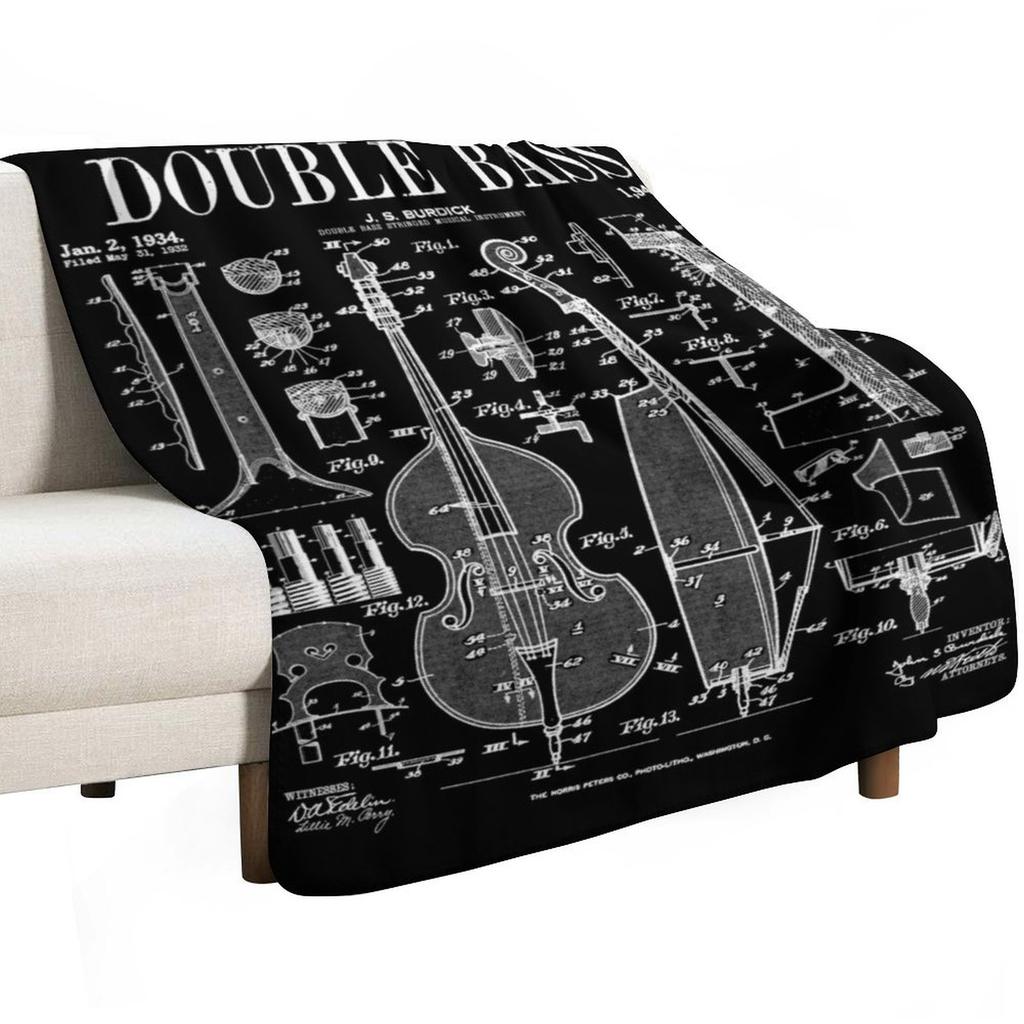 Double Bass Player Bassist Musical Instrument Vintage Patent Throw Blanket Cozy Sofa Blanket for TV Watching Napping