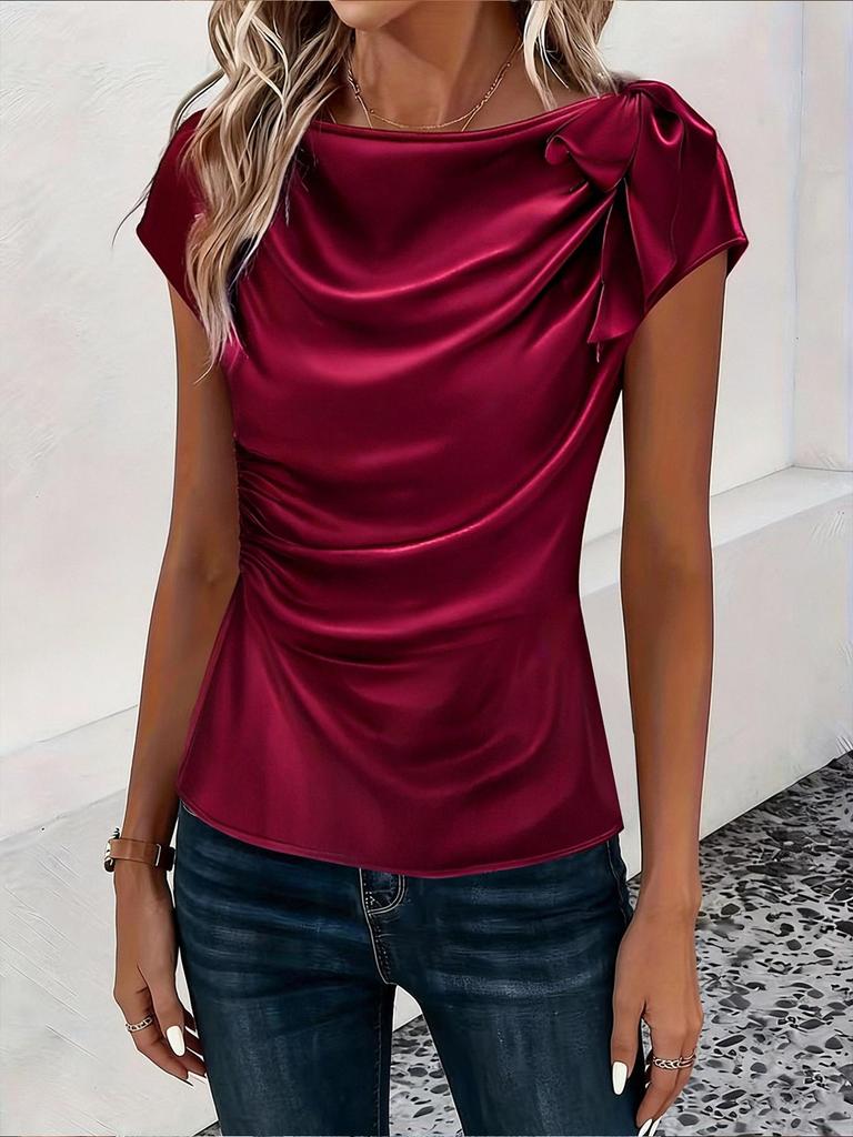 2026 European & American Women's Solid Color Satin One-Shoulder Sleeveless Commuting Top
