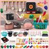Large Pink Simulation Kitchen Playset for Kids: Includes Pressure Cooker, Induction Cooker, and Rice Cooker for Boys and Girls.