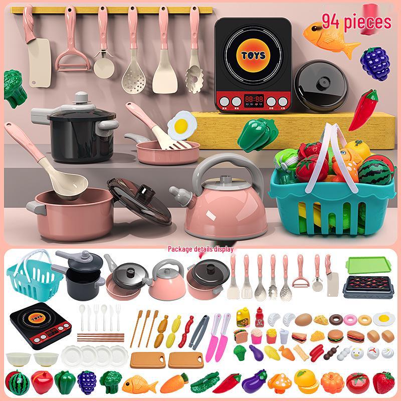 Large Pink Simulation Kitchen Playset for Kids: Includes Pressure Cooker, Induction Cooker, and Rice Cooker for Boys and Girls.