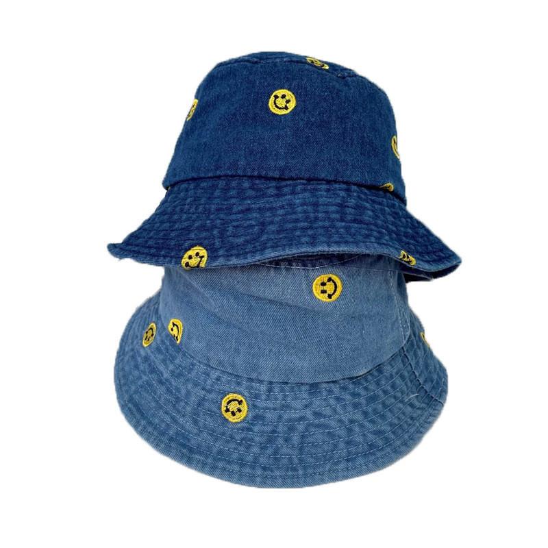 Simple Smiley Face Casual Denim Fisherman Hat Women Harajuku Vintage Bucket Hat Korean Style Spring Summer Sun Hat Men 2021