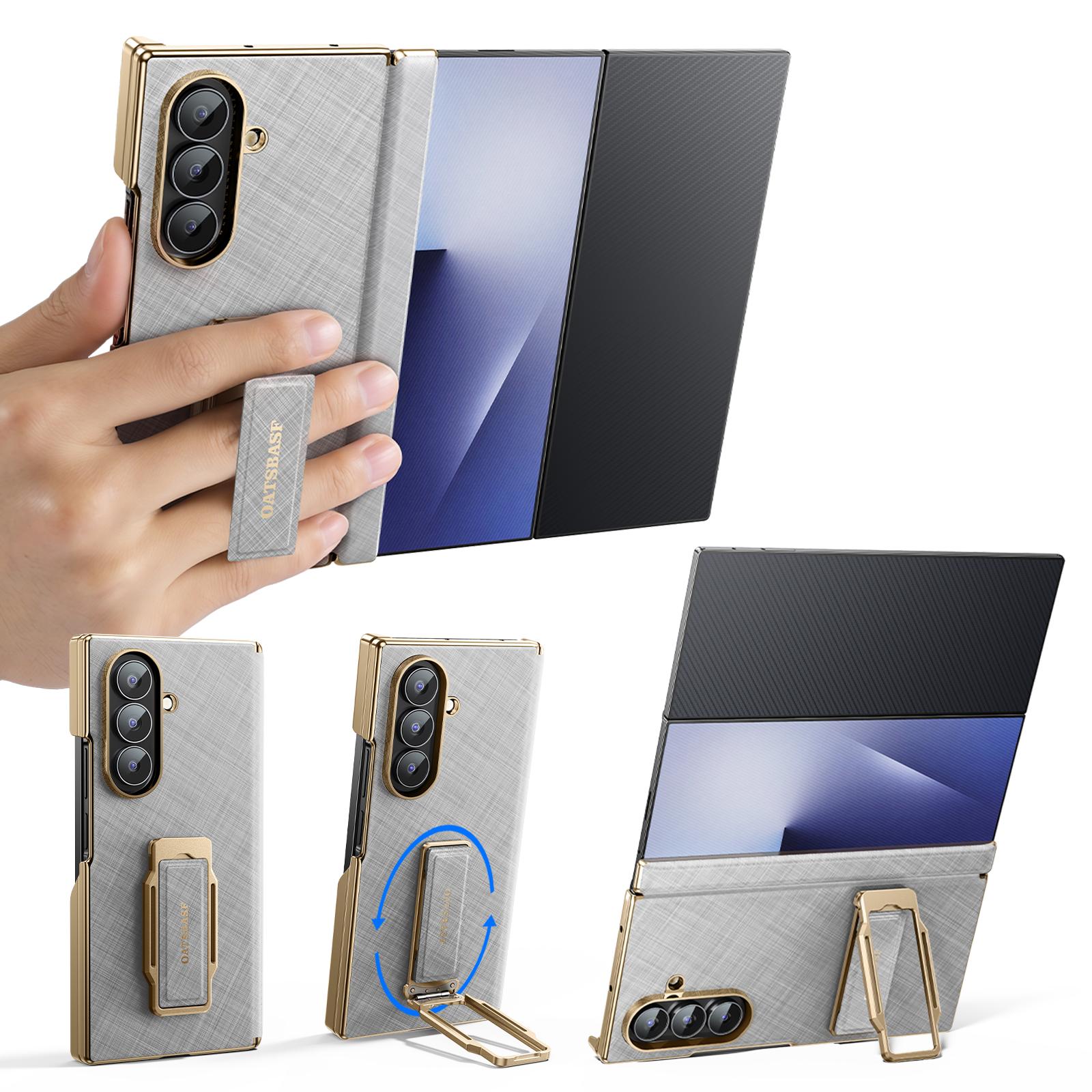 

Oatsbasf Leather Phone Case for Samsung Galaxy Z TriFold 360° Rotatable Strap Stand Case Lightweight Phone Cover Securely Grip Samsung Galaxy Z TriFold серебряный