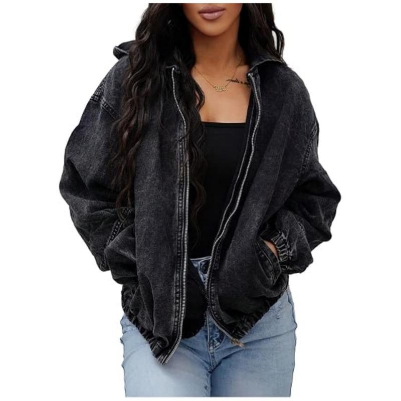 Womens Vintage Washed Distressed Denim Hooded