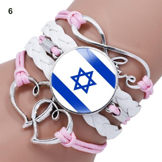 Yousheng Round Israel Flag Decor Bracelet Multi Layer Adjustable Handmade Bracelet Metal Letter Decor Faux Leather Wristband Jewelry Gift