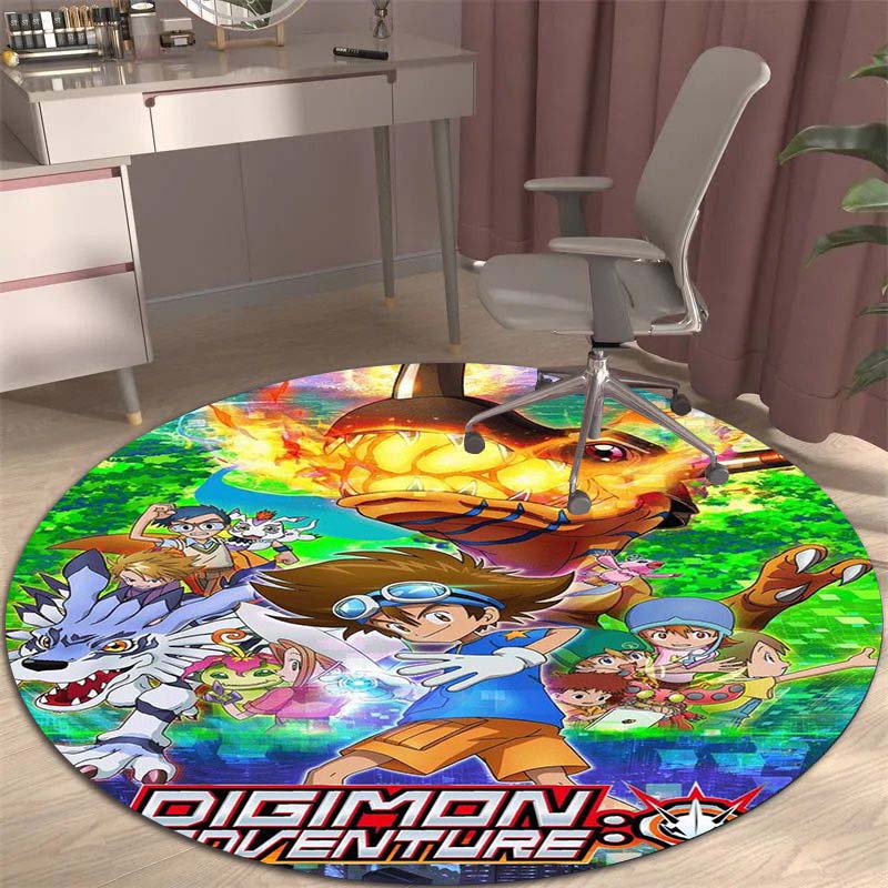 Runder Teppich mit Digimon-Motiv, geeignet zur Dekoration von Wohnzimmern, Schlafzimmern, Sofas und Spielzimmern; rutschfester Teppich für Kinder.999