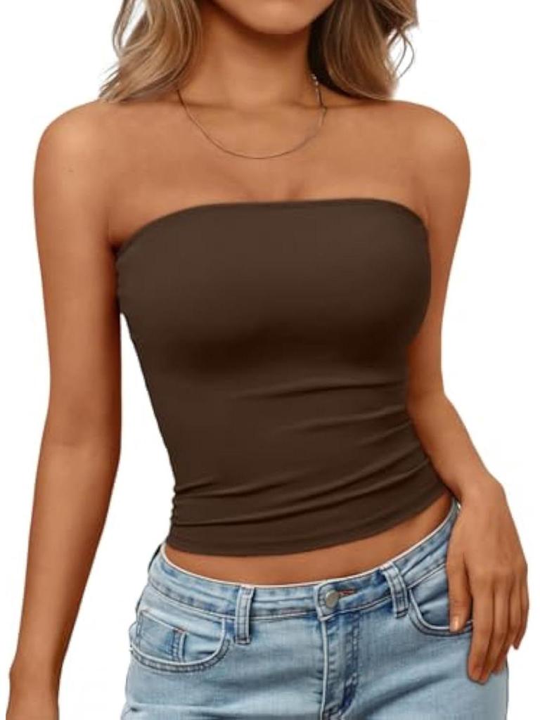 Damen Bandeau gerafftes Crop-Top - Lässig, Vielseitig, Eng anliegend