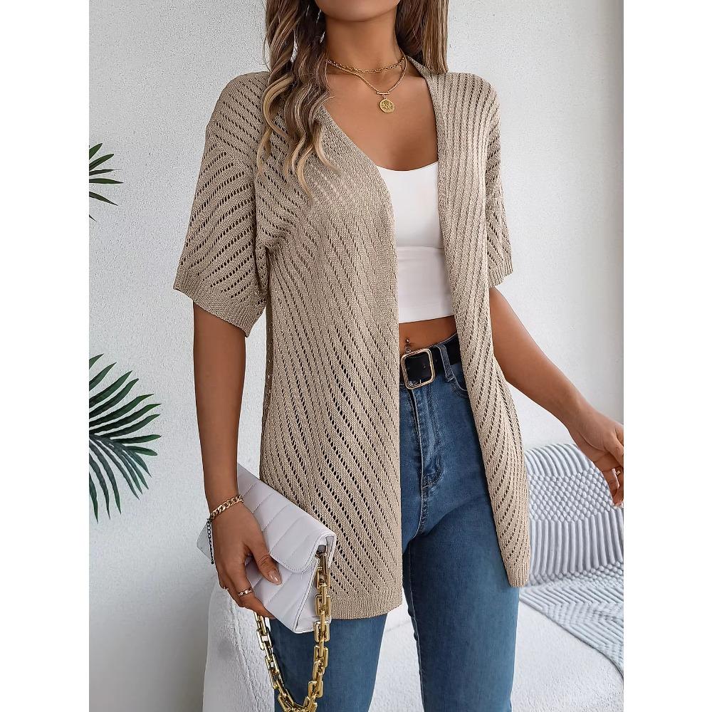 Spring Summer Knitted Cardigan 2026 Casual Solid Color Hollow Out Sun Proof Tops for Women Khaki Black Pink Valentine's Day