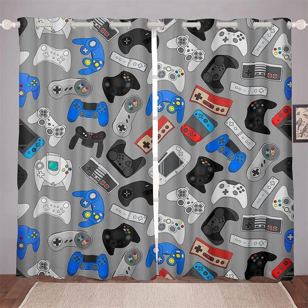 

Шторы для спальни с геймпадом для мальчиков Green Tech 2 Panel Men Exclusive Bedroom Living Room Balcony Window Decor 50W130H(CM)X2PCS&Hook
