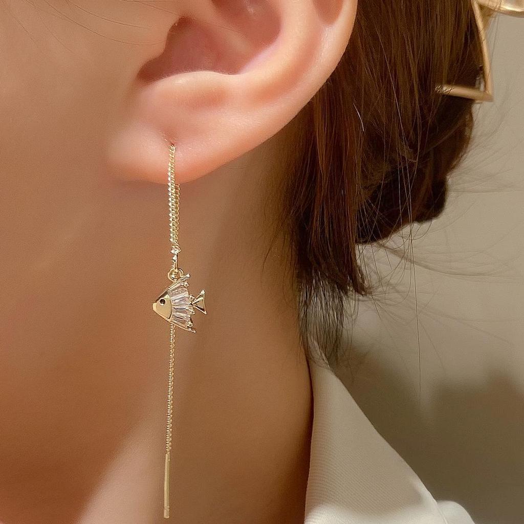 European & American Long Tassel Chain Clip-On Earrings - Versatile Fairy-Inspired Korean Style for Women