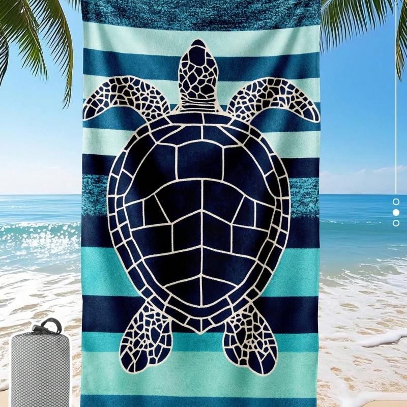 Serviette de plage en microfibre à séchage rapide Thème Océan Tortues marines Doubles Étoiles de mer Corail Vintage Grande Serviette de voyage