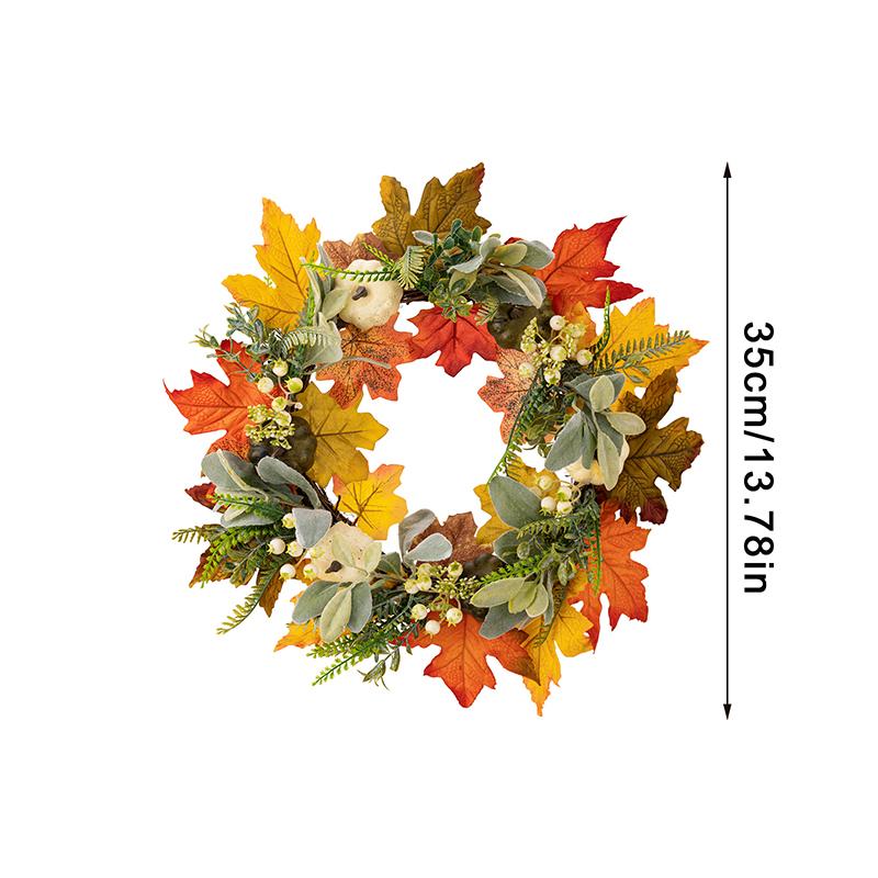 

35/45Cm Thanksgiving Autumn Wreath Pumpkin Maple Leaves Front Door Wreath Halloween Christmas Years Home Hanging Decor 35cm