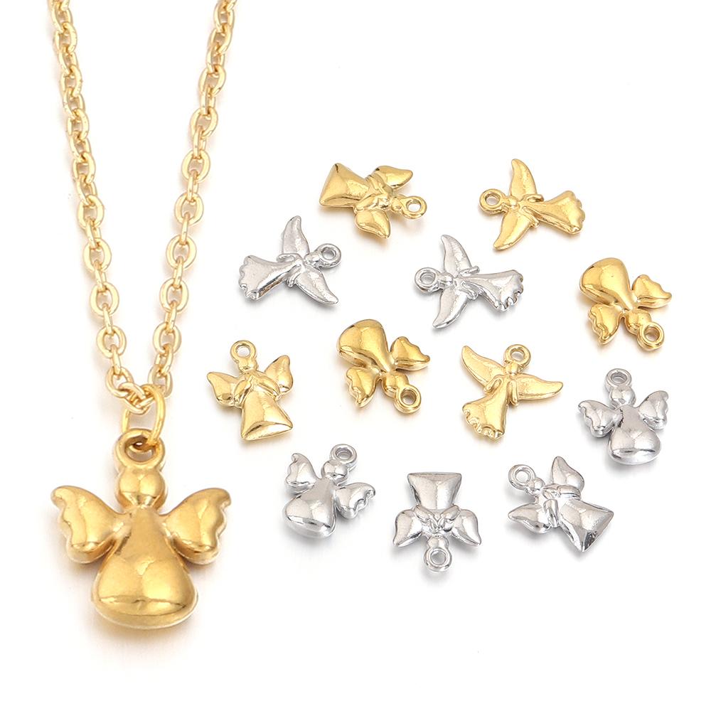 5pcs Stainless Steel Little Angel Charms Gold Steel Color Charms Pendant For Jewelry Making DIY Necklace Pendants Accessories