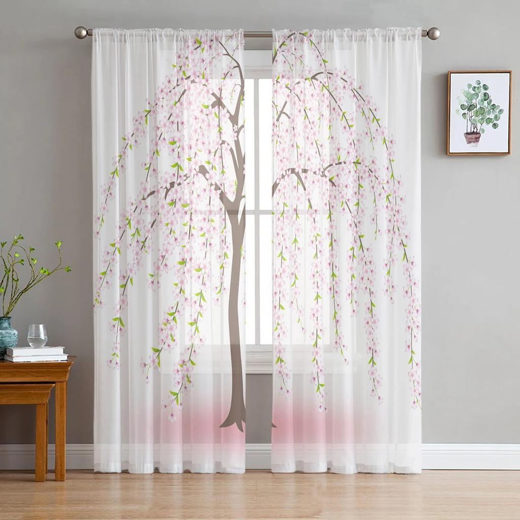 Plum Blossom Branch Bird Ink Painting Modern Tulle Curtains For Living Room Bedroom Home Kitchen Window Sheer Curtains