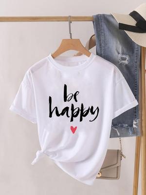 (Asian Size) Letter Trend Cute 90s Short Sleeve T Shirt O-neck Tee Clothing Top Casual Fashion Print Lady Female Women Graphic T-shirts