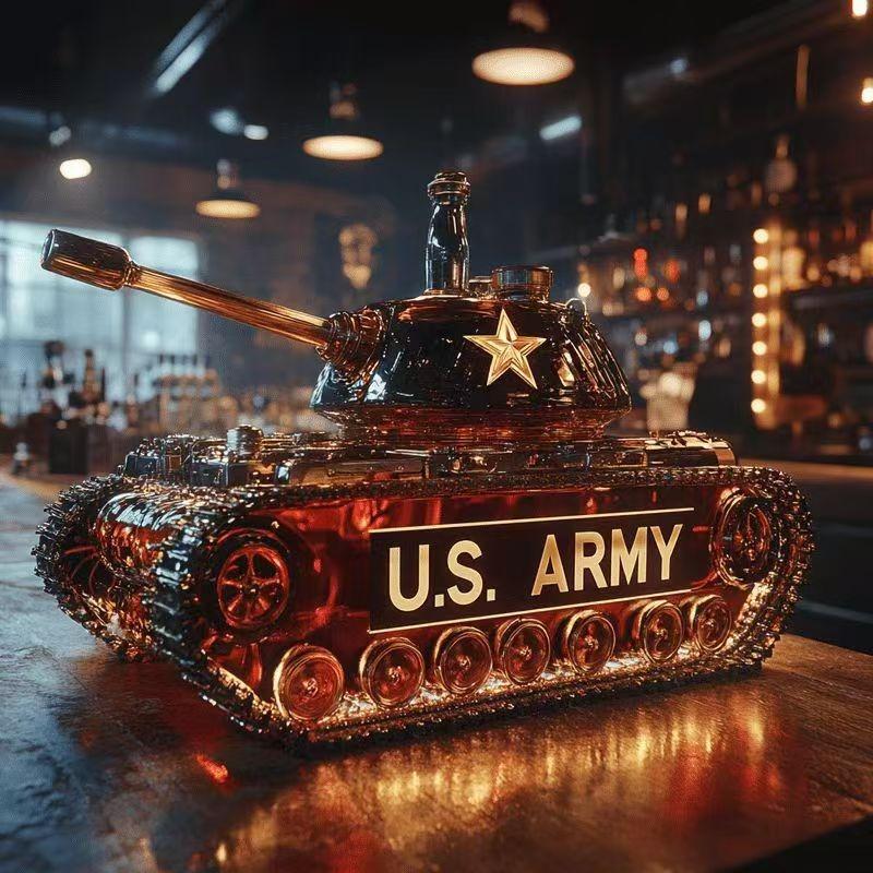 

Военный стиль США. Хрустальный графин для виски в форме танка ARMY - Креативная стеклянная бутылка для алкоголя с декором в виде золотой звезды, Подарок для бара, дома, вечеринки