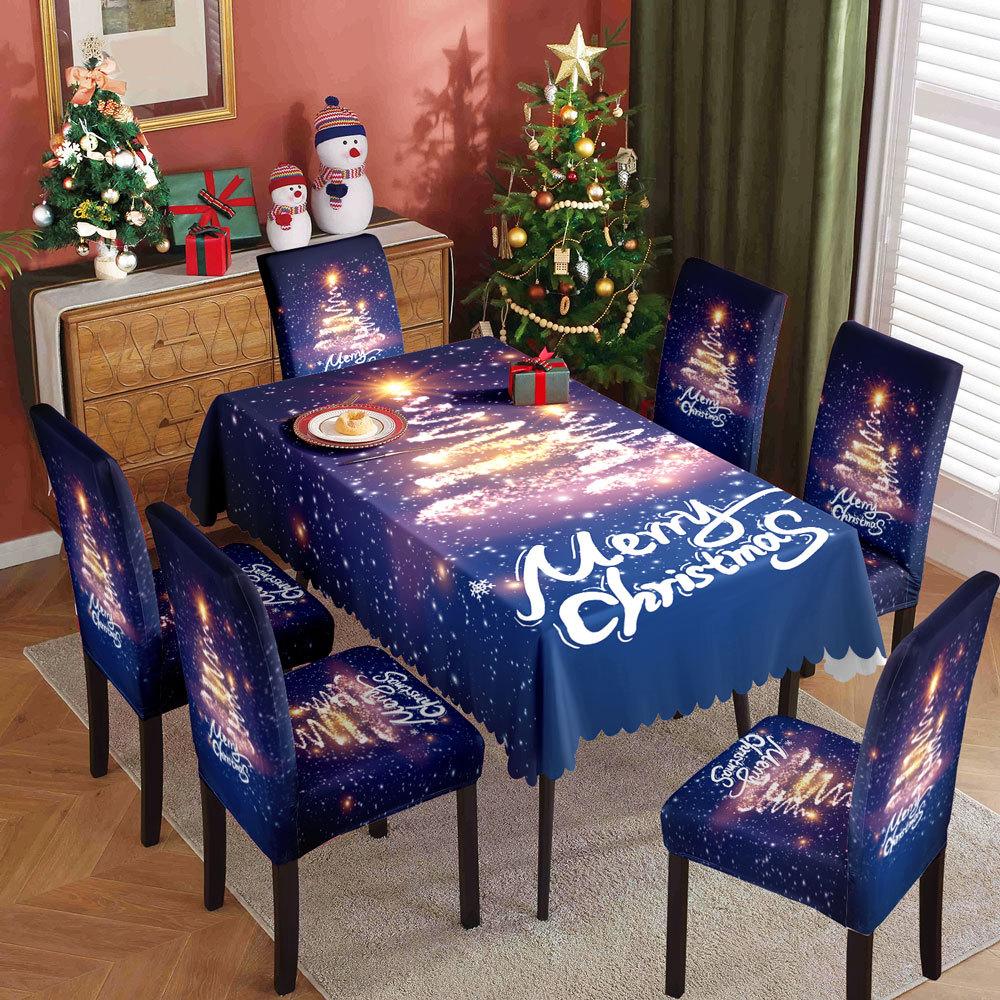 Festive Tablecloth Set Stretch Chair Covers Waterproof Christmas Decorations Dining Table Cloth Home Kitchen Decor