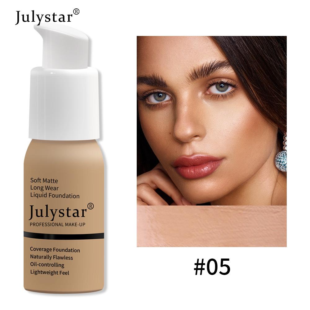 Julystar Soft Matte Long Wear Liquid Foundation Oil Control Waterproof Natural Flawless Full Coverage Face Makeup Cosmetics