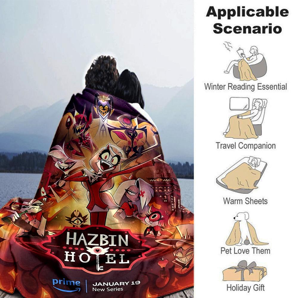 Hazbin Hotel Poster Art Flannel Blanket Super Soft Warm Cozy Blanket for Sofa Bed Office Travel All‑Season Home Decor Gift