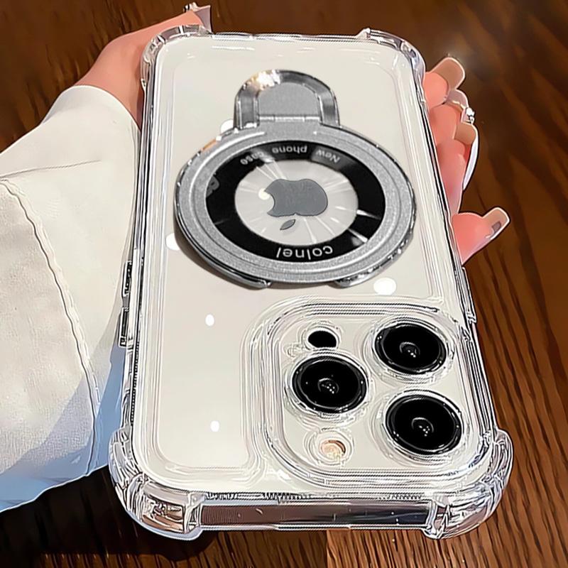 Luxury Shockproof Plating Soft TPU Bracket Phone Case for iPhone 16 15 14 13 11 12 Pro Max Plus Magsafe Magnetic Protect Cover