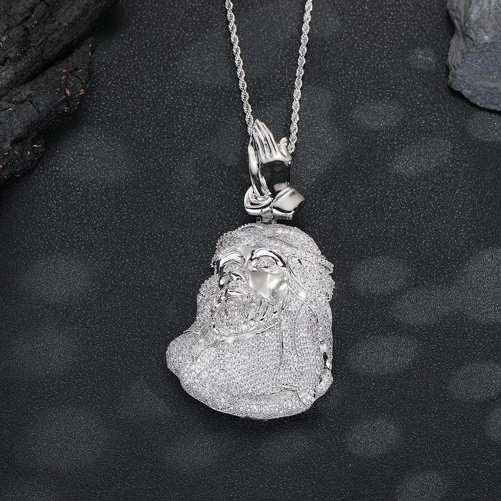 

New hip-hop full inlaid zircon portrait pendant necklace European and American trendy men s jewelry accessories