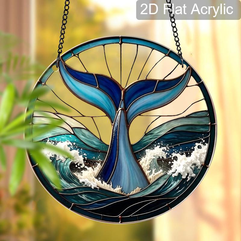 2D Flat Acrylic Ocean Whale Tail Suncatcher, 7.87/11.81in Window Hanging Decor, Home Room Art Ornament, Housewarming Gift