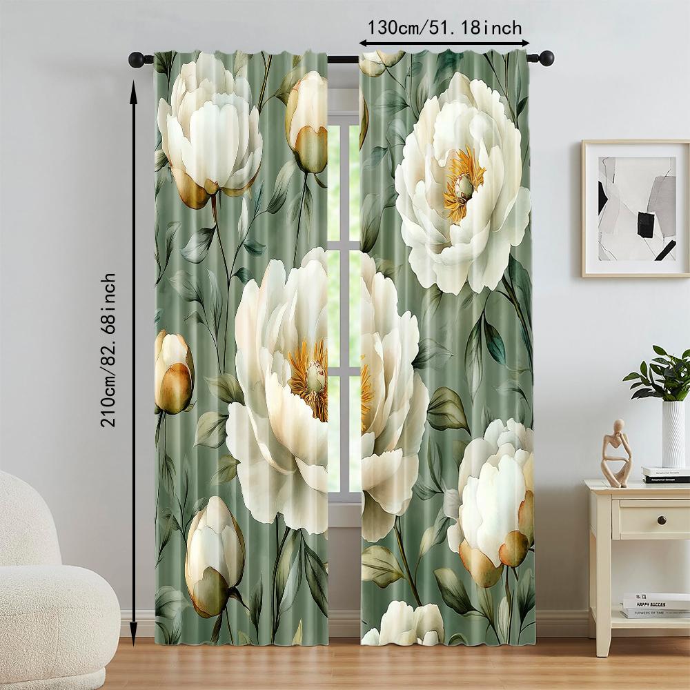 2 pcs   versatile polyester transparent curtains for home decoration Peony Flower for use in bedrooms and living rooms