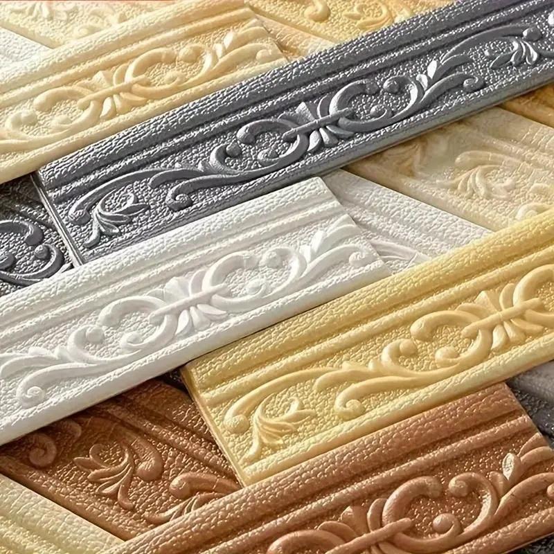 1pc 230cm/90.55in 3D Foam Wall Decorative Line Self-adhesive Skirting Board Wallpaper Wall Sticker for Home Decoration
