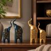 Decorative Elephant Figures, Two-Piece Sculptural Pair with Ornate Lifted-Nose Design for Office and Living Room Styling