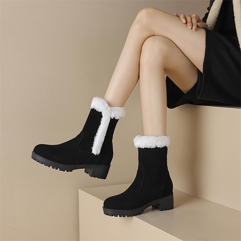 Dámské kotníkové boty Kulatá špička Silný střední podpatek Platforma Sněhule Stručné Krátké boty Dámská módní obuv Zimní Khaki 43