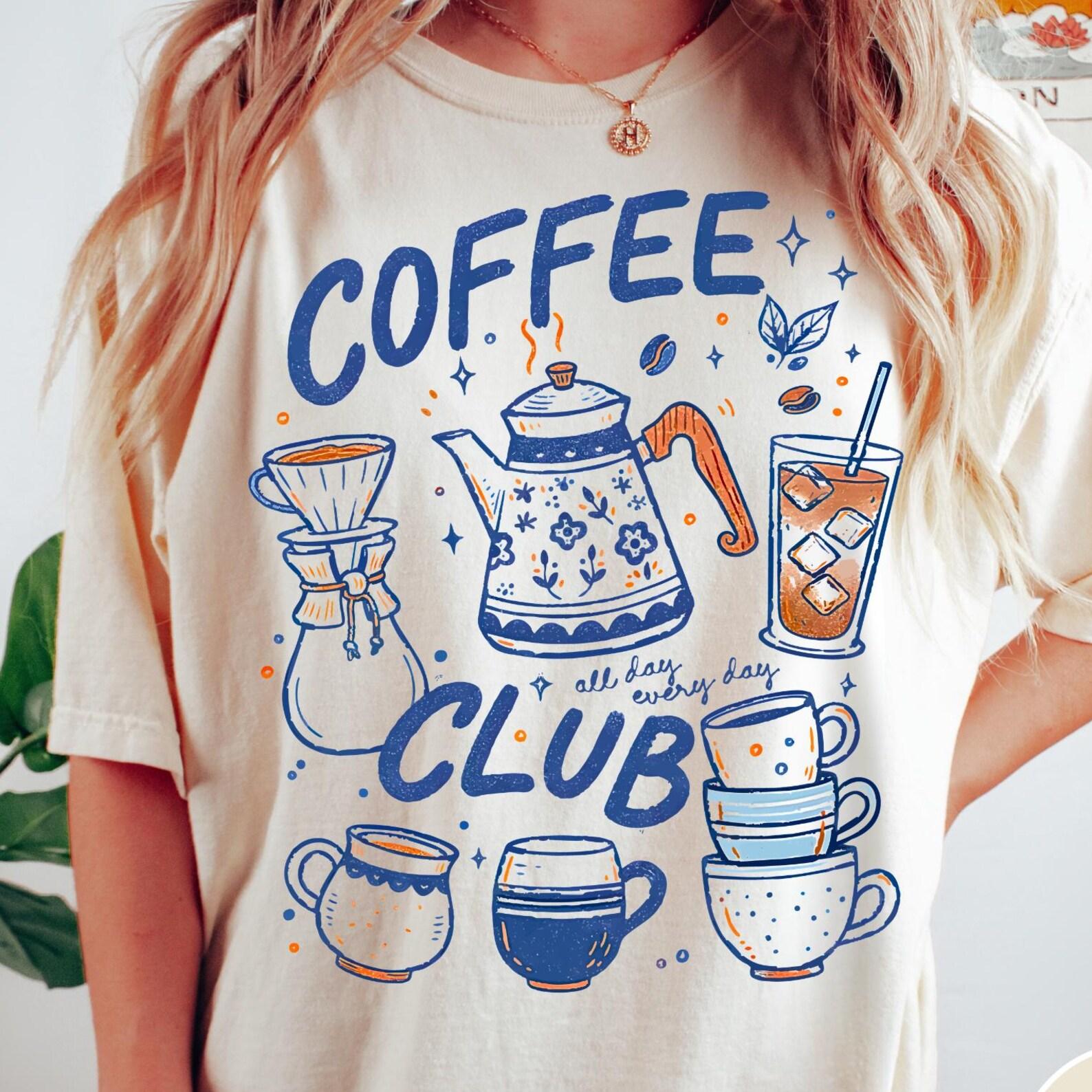 Vintage Coffee Club Comfort Colors® T-Shirt, Retro Coffee Shirt, Trendy Iced Coffee Graphic Tee, Thrifted Preppy Espresso T-Shirt S
