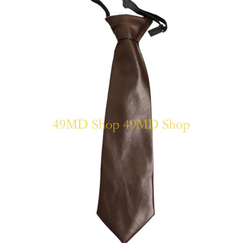 49MD Harajuku Tie Women Men Student Uniform Faux Leather Color Pre Tied Necktie