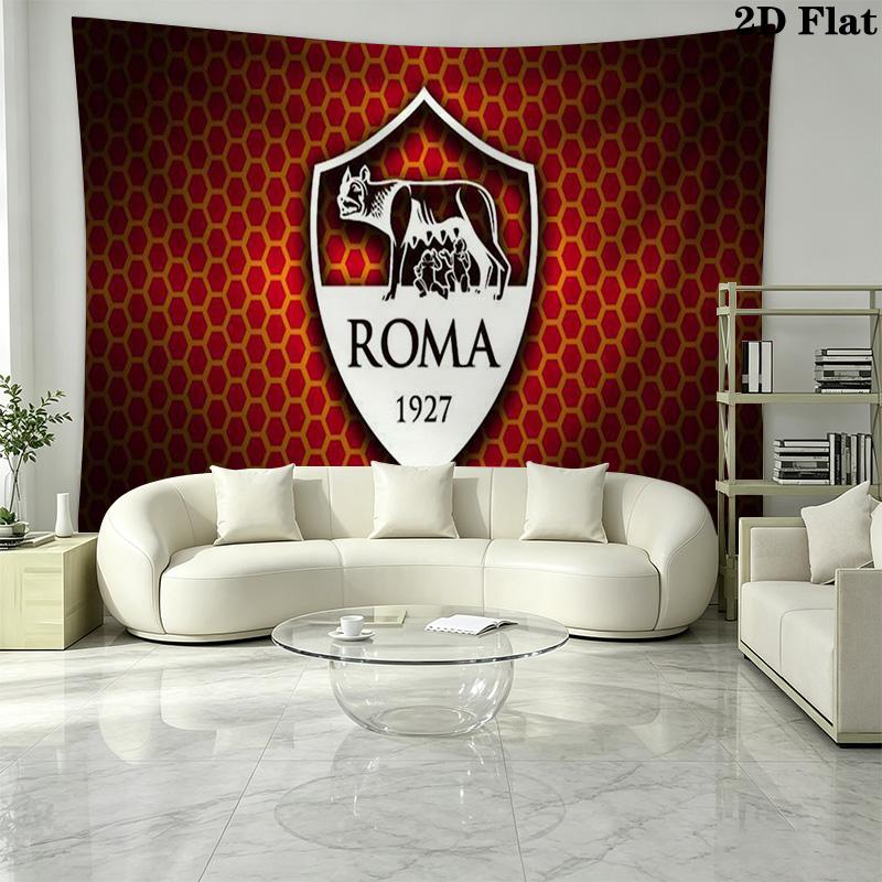 Tenture murale de football AS Roma Esthétique Accrochage mural Couverture en tissu imprimé Tapisseries décoratives pour chambre à coucher Salon Décoration de la maison