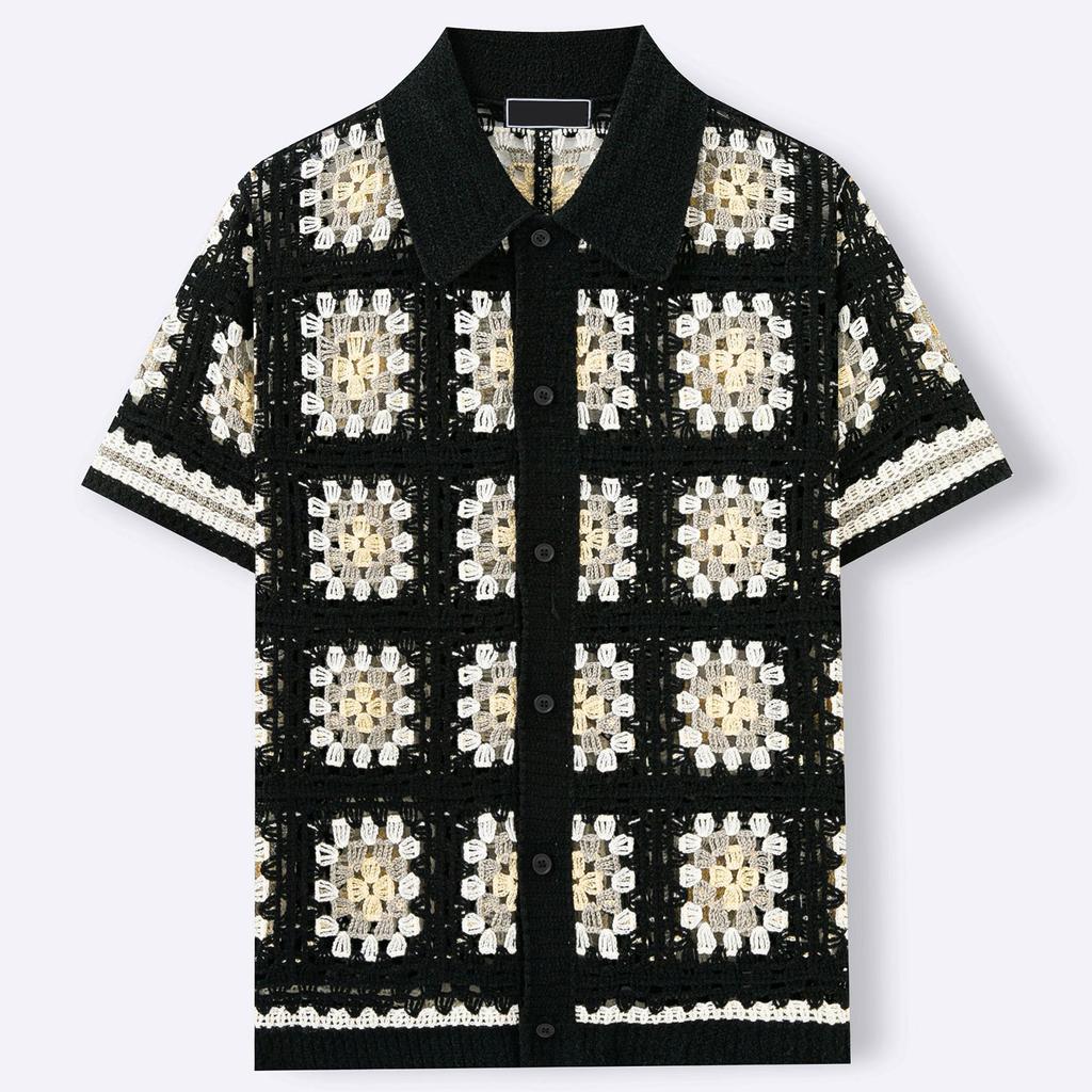 Herren Sommer Sexy Cool Durchbrochen Atmungsaktiv Hemd Sommer Lässig Gestrickt Kurzärmelig Revershemd