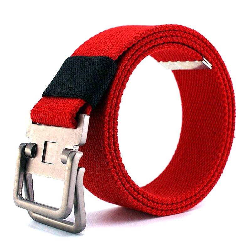 

Double ring casual striped canvas belt - available in extended length 95cm красный