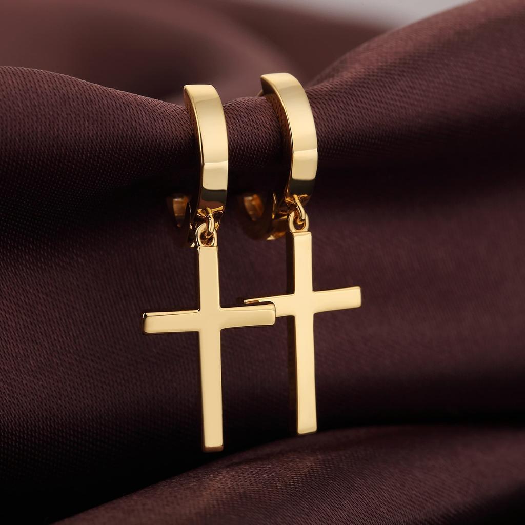 Premium Stainless Steel Hoops Earrings for Women Men With Simple Charms Cross Drop Dangle Design Hypoallergenicy Gothic Jewelry