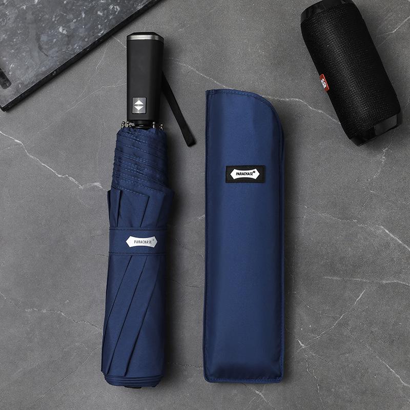 PARACHASE 135cm Super Large Automatic 3-Fold Umbrella, Flat Handle, Korean Style, Business Umbrella for Men
