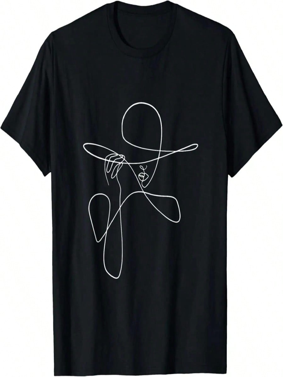 Line Art Drawn Woman With Hat Design T-Shirt S разноцветный