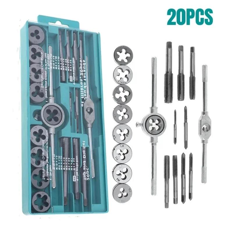 Multifunction Tap and Die Set 12/20Pcs M3-M12 Metric Screw Thread Plugs Hand Screw Taps Straight Taper Tapping and Thread Tools