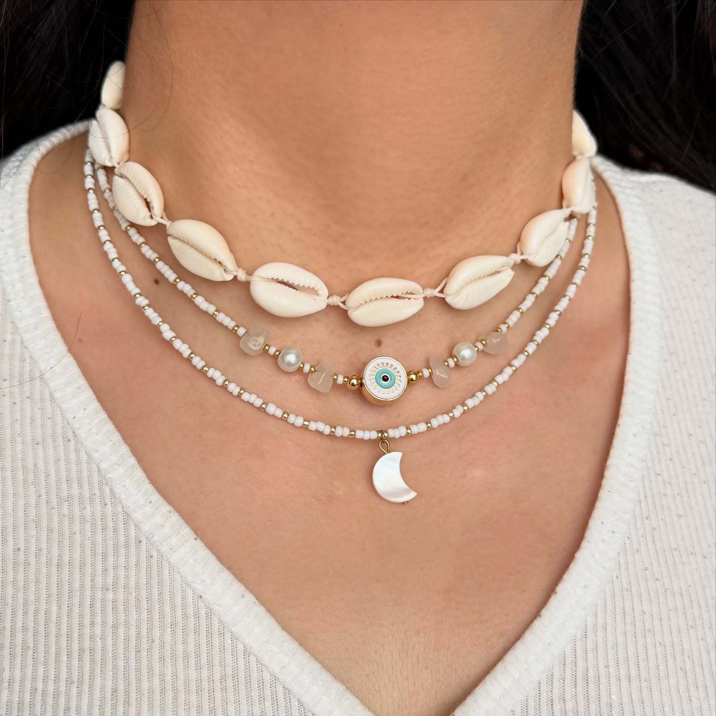 

Pearl necklace European and American necklace set women s beach vacation wind shell neck chain light luxury niche jewelry