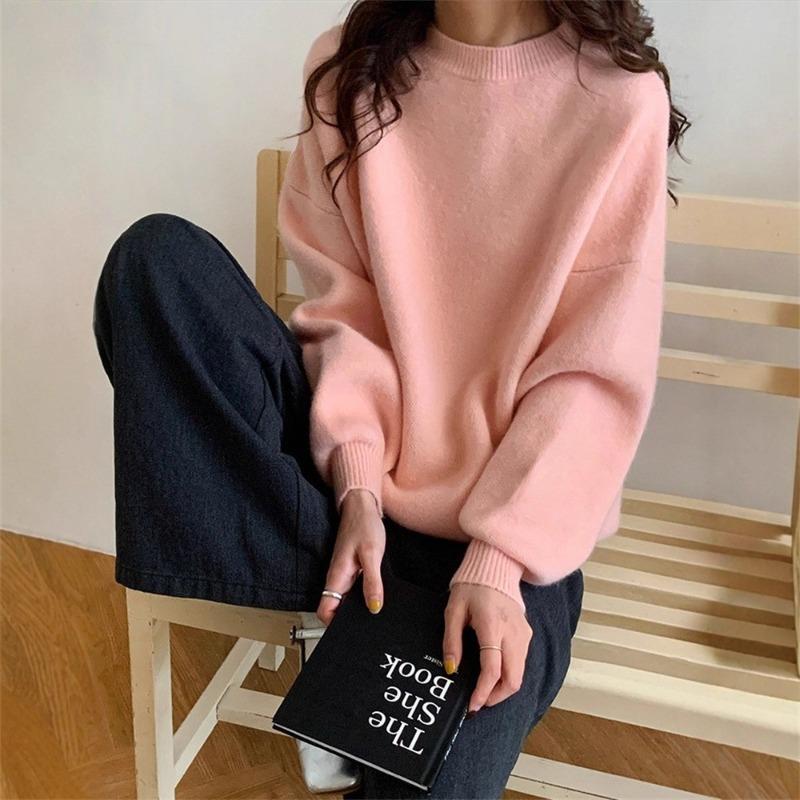Premium Temperament Pullover Round Neck Soft Waxy Sweater Women's Autumn and Winter New Simple and Versatile Loose Knitted Top