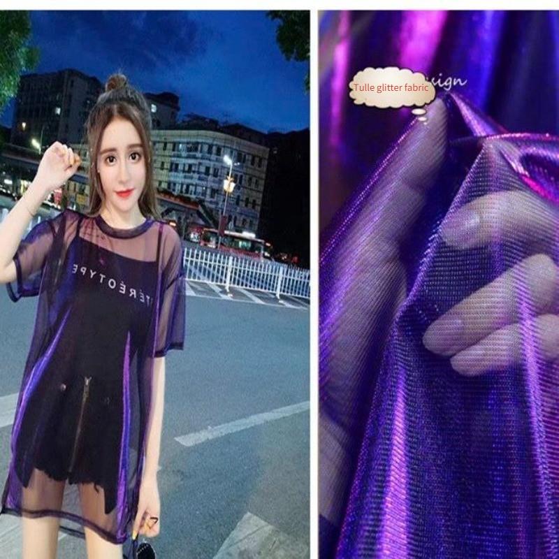 Gradient Tulle Glitter Fabric By The Meter for T-shirt Dress Clothes Hair Accessory Diy Sewing Shiny Cloth Soft Thin Silver Red