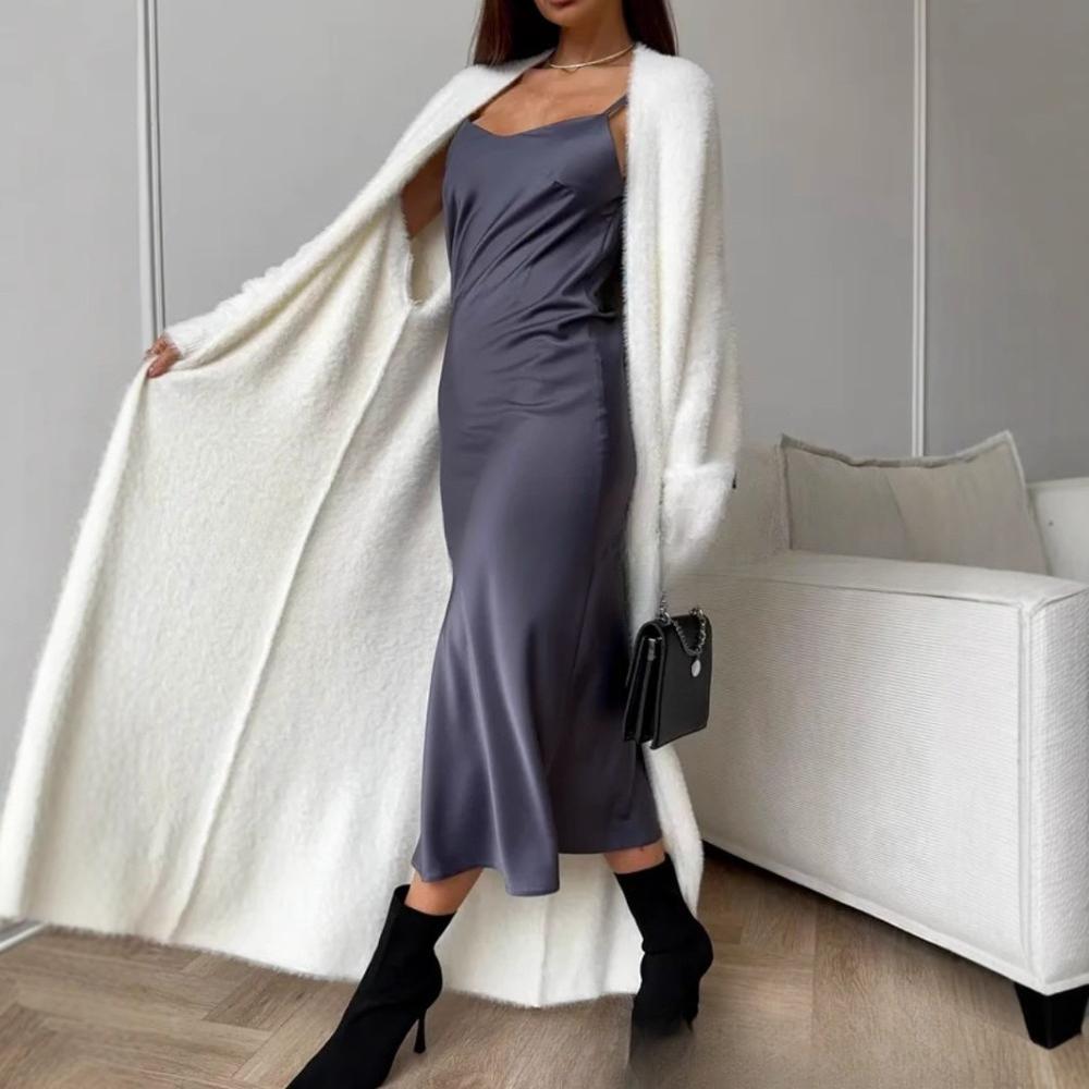 Faux Nerz Weiß Gestrickter Cardigan Mantel Damen Herbst Winter Locker Flauschig Lang Übergröße Flauschiger Plüsch Pullover Jacke