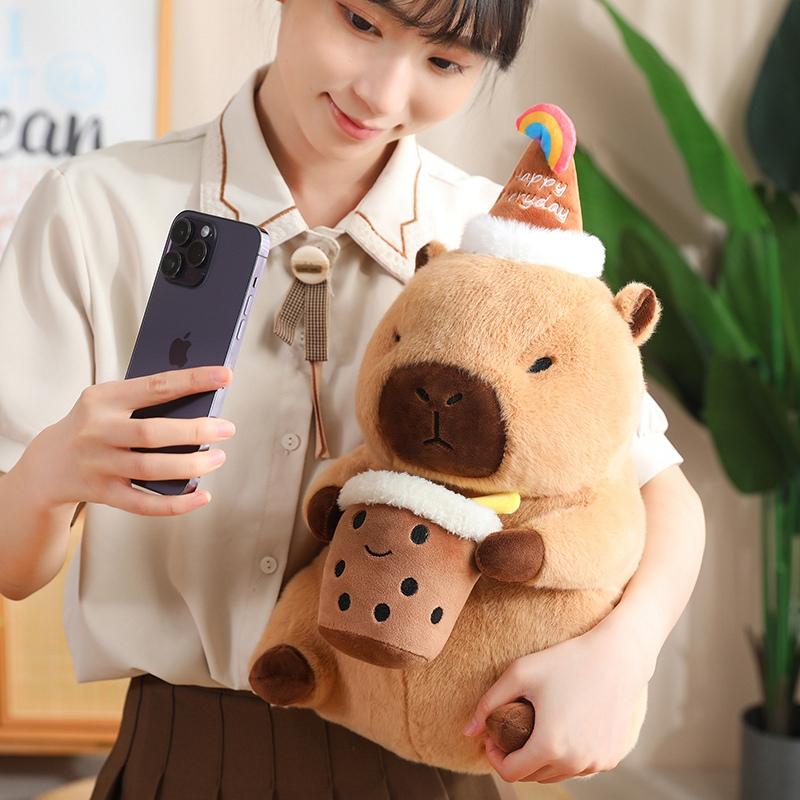 30/40 cm Bambola Peluche Capibara Creativa Carina e Affascinante Cuscino Data di Nascita Bubble Tea Fiore Capibara Giocattolo Peluche Gioioso Progettato Per Ragazzi Più Ragazze
