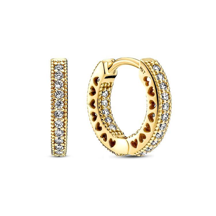 Pandora Pavé Heart Alloy Earrings Women earrings Gold 266317C01 Box,F,Gold