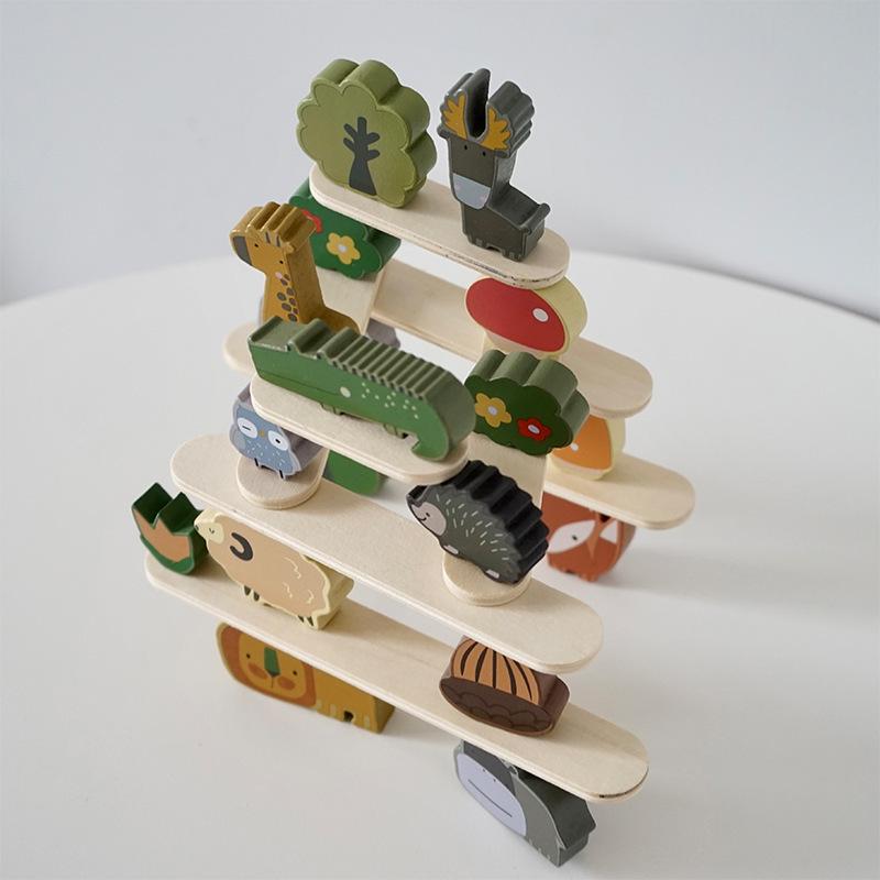 Wooden Animal Balance Stacking Blocks - Early Education Toy for Kids