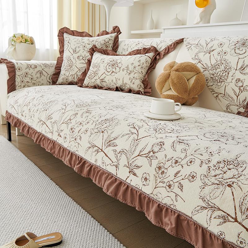 

Французская ретро подушка для дивана, универсальная для всех сезонов, нескользящая шениловая подушка для сиденья, полотенце-чехол для нового дивана для гостиной 70*70cm