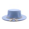 European, American and British Style Retro Fringed Pearl Chain Woolen Felt Hat Wide Brim Top Hat Flat Top Lady Hat Trendy Girl