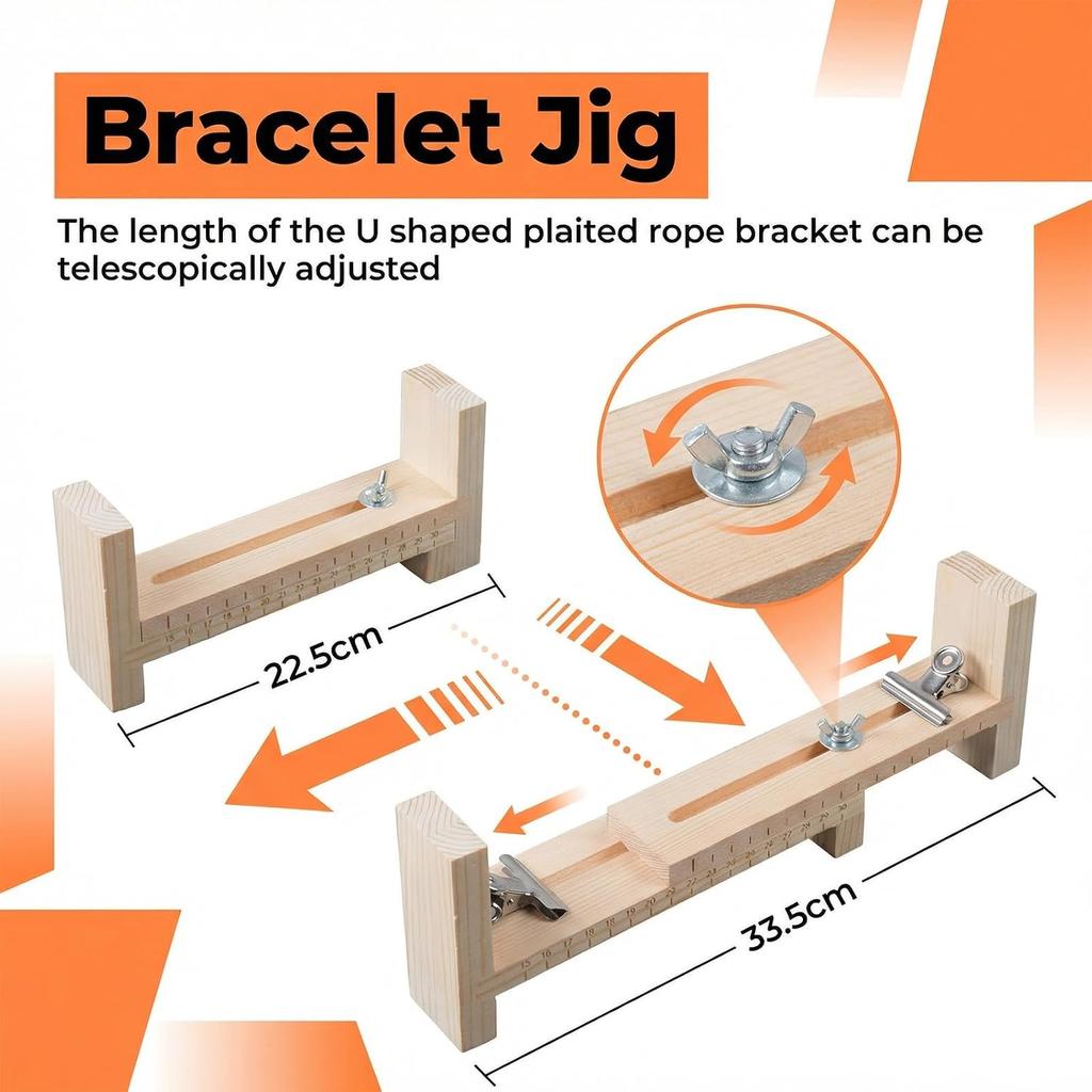 Wood Bracelet Jig, Adjustable Paracord Jig Bracelet Maker for DIY Hand Knitting Wristband, Necklaces & Car Hangings