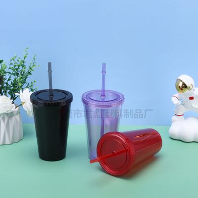 Water Bottle Summer Beverage Straw Cup with Lid Double Layer Simple Portable Outdoor Car Cup Plastic Cup
