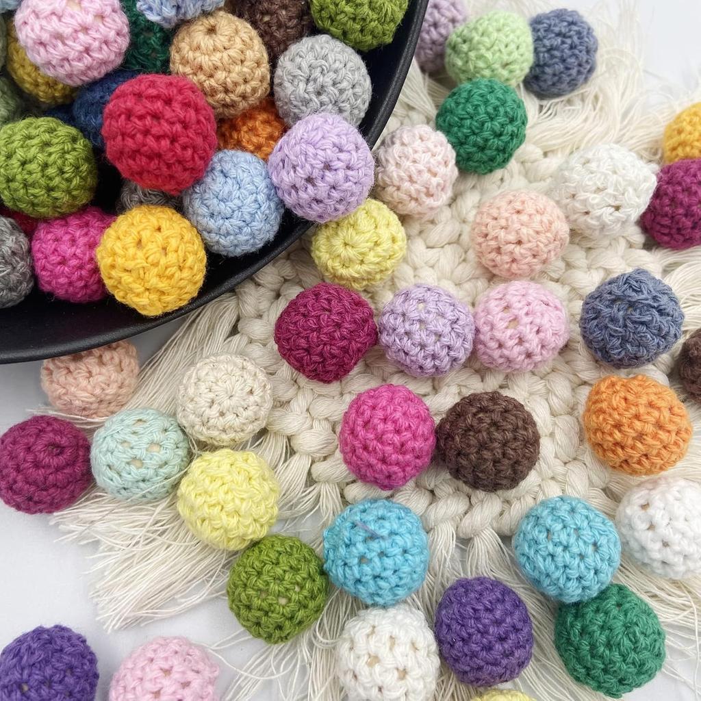 Wooden Cotton Crochet Beads 16mm 50pc Mix Color Beads for DIY Necklace Bracelet